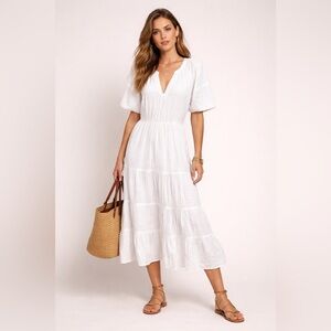 BETSEY JOHNSON SNOW
WHITE DRESS TIERED PUFF SLEEVES SPECKLED PRINT SZ L